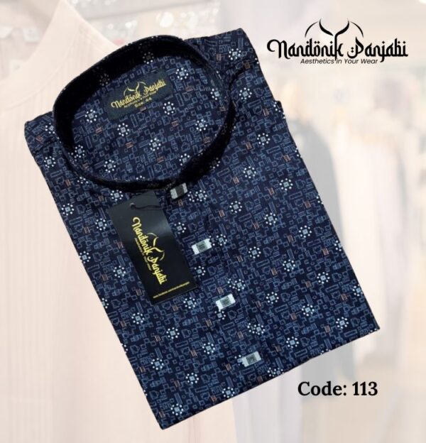 Tinsel Cotton Print Panjabi Black – 113 Code