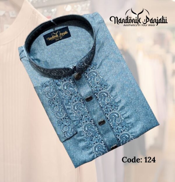 Nandonik Fancy Cotton Deep Ash Panjabi - 124