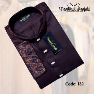Tinsel Cotton Coffee Color Panjabi - 132