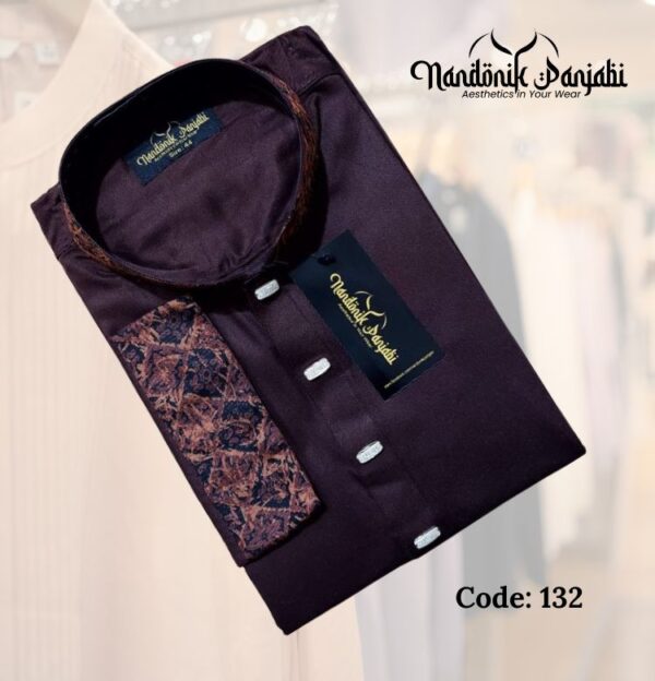 Tinsel Cotton Coffee Color Panjabi - 132
