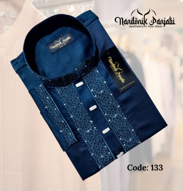 Tinsel Cotton Bottle Green Color Panjabi – 133 Code
