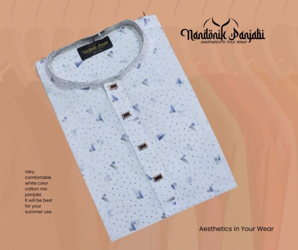 Cotton Panjabi White Blue Step