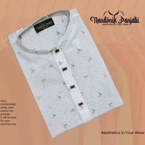 Cotton Panjabi White Brown Step