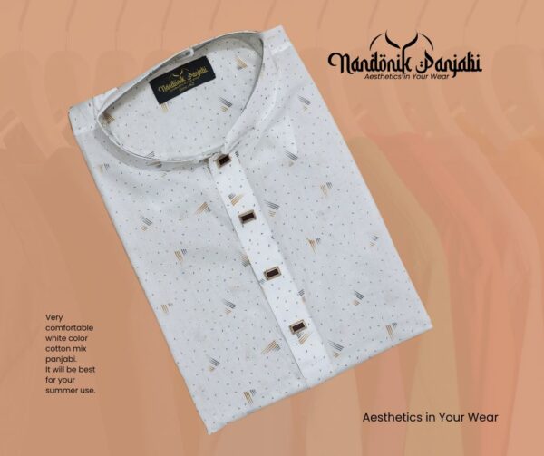 Cotton Panjabi White Brown Step